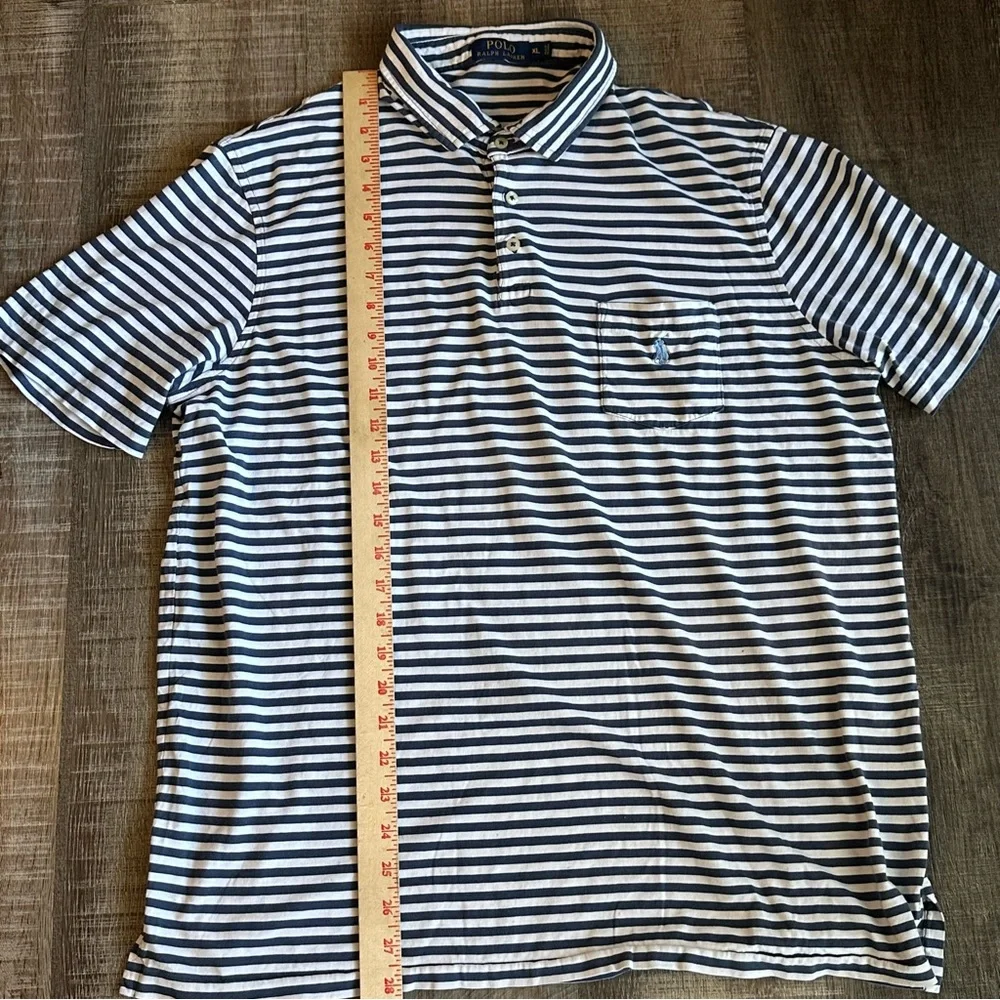 Polo Ralph Lauren Shirt Men’s XL Navy & White Stripe Light Blue‎ Pony on Pocket